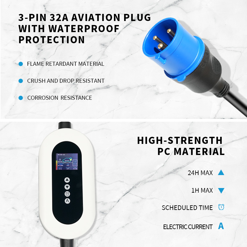 Pengecas EV Standard Cina 32A dengan Skrin LED