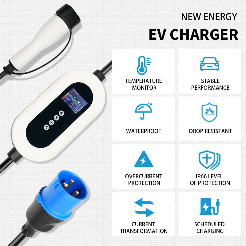 Carregador EV padrão europeu 32A com tela LED