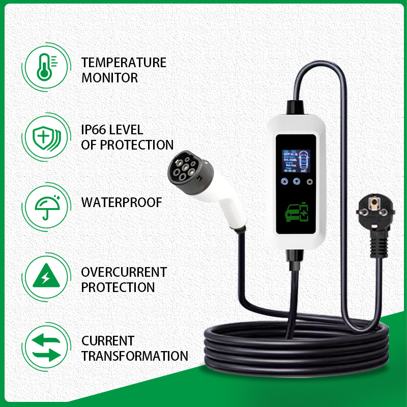 Pengecas EV Standard Eropah 16A dengan Skrin LED